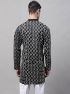 Jompers Men's Black and Multi Coloured Embroidered Straight Kurta | Grocsy