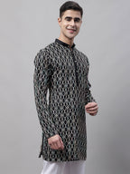 Jompers Men's Black and Multi Coloured Embroidered Straight Kurta | Grocsy