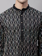 Jompers Men's Black and Multi Coloured Embroidered Straight Kurta | Grocsy