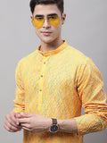 Jompers Men's Mustard and Multi Coloured Embroidered Straight Kurta | Grocsy