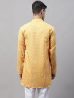 Jompers Men's Mustard and Multi Coloured Embroidered Straight Kurta | Grocsy