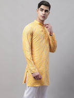 Jompers Men's Mustard and Multi Coloured Embroidered Straight Kurta | Grocsy