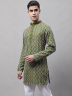 Jompers Men's Olive Green and Multi Coloured Embroidered Straight Kurta | Grocsy
