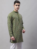Jompers Men's Olive Green and Multi Coloured Embroidered Straight Kurta | Grocsy