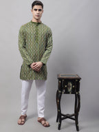 Jompers Men's Olive Green and Multi Coloured Embroidered Straight Kurta | Grocsy