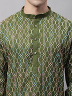 Jompers Men's Olive Green and Multi Coloured Embroidered Straight Kurta | Grocsy