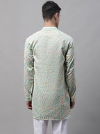 Jompers Men's Pista Green and Multi Coloured Embroidered Straight Kurta | Grocsy