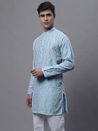 Jompers Men's Sky Blue and Multi Coloured Embroidered Straight Kurta | Grocsy