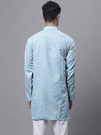 Jompers Men's Sky Blue and Multi Coloured Embroidered Straight Kurta | Grocsy