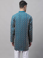 Jompers Men's Teal Blue and Multi Coloured Embroidered Straight Kurta | Grocsy