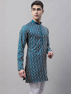 Jompers Men's Teal Blue and Multi Coloured Embroidered Straight Kurta | Grocsy