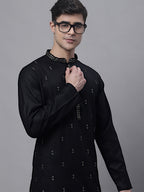 Jompers Men's Black Embroidered Straight Kurta | Grocsy
