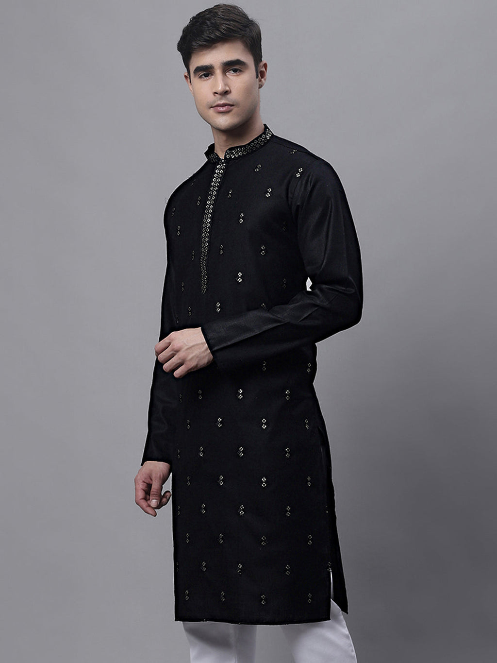 Jompers Men's Black Embroidered Straight Kurta | Grocsy