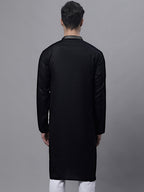 Jompers Men's Black Embroidered Straight Kurta | Grocsy