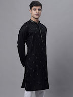 Jompers Men's Black Embroidered Straight Kurta | Grocsy
