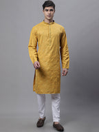 Jompers Men's Mustard Embroidered Straight Kurta | Grocsy