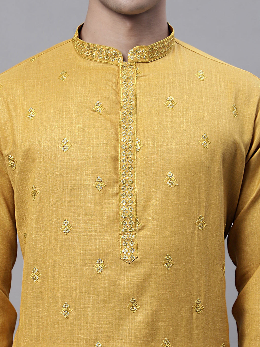 Jompers Men's Mustard Embroidered Straight Kurta | Grocsy