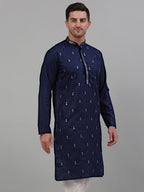 Jompers Men's Navy Blue Embroidered Straight Kurta Only | Grocsy