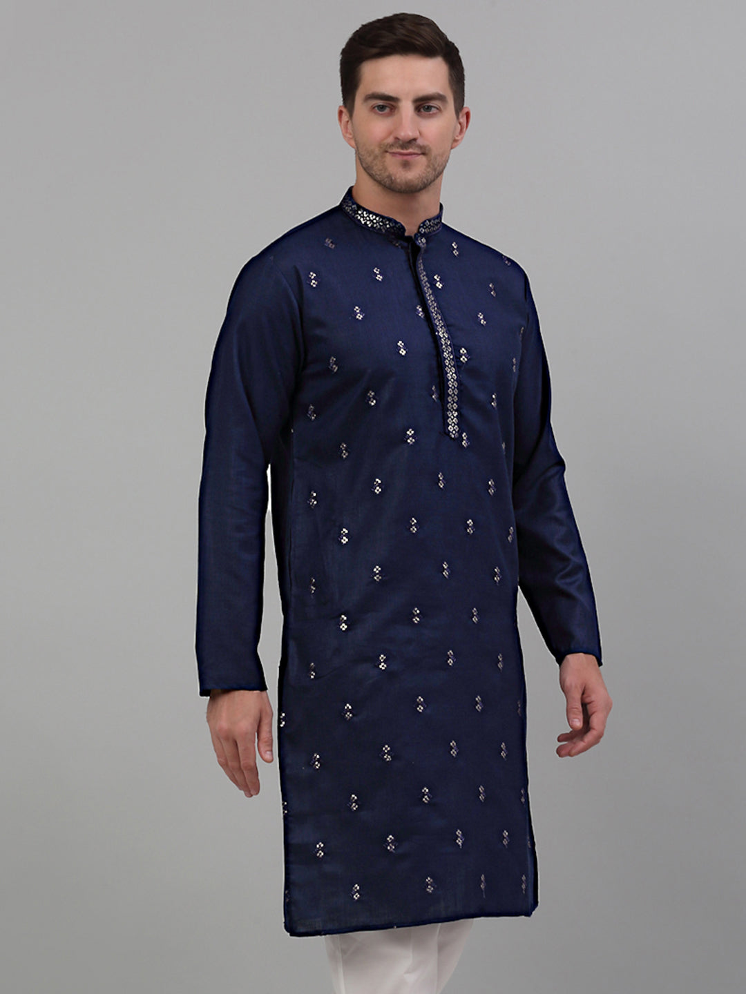 Jompers Men's Navy Blue Embroidered Straight Kurta Only | Grocsy