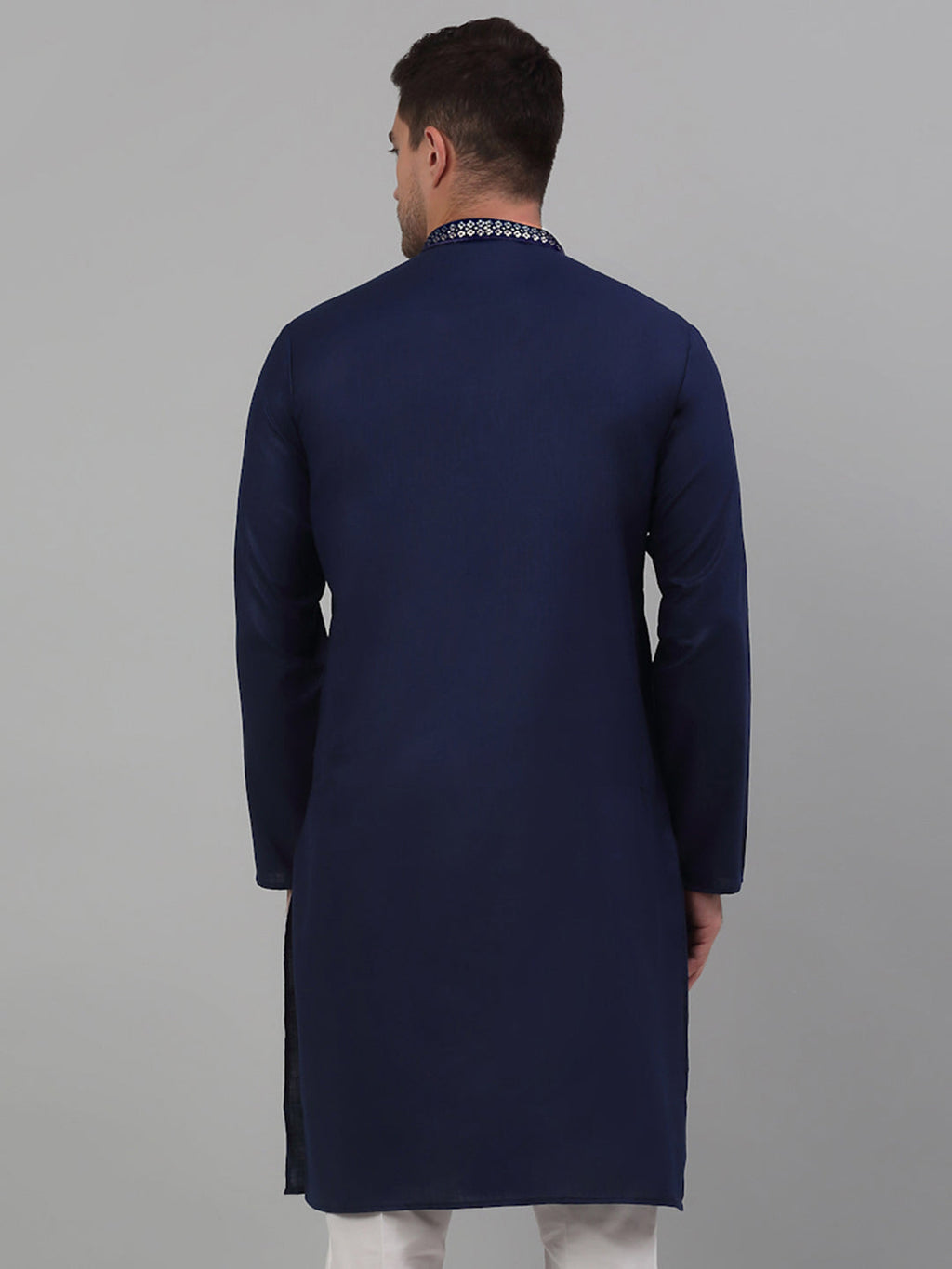 Jompers Men's Navy Blue Embroidered Straight Kurta Only | Grocsy