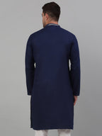 Jompers Men's Navy Blue Embroidered Straight Kurta Only | Grocsy