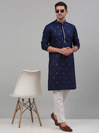 Jompers Men's Navy Blue Embroidered Straight Kurta Only | Grocsy