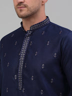 Jompers Men's Navy Blue Embroidered Straight Kurta Only | Grocsy