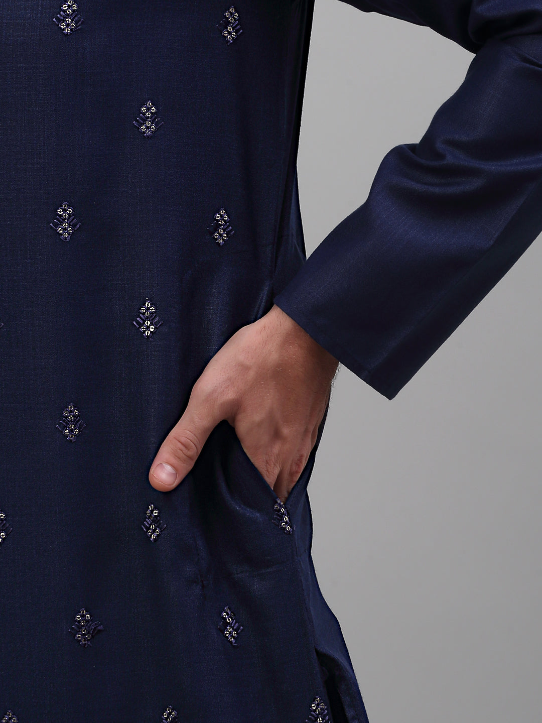 Jompers Men's Navy Blue Embroidered Straight Kurta Only | Grocsy