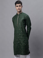 Jompers Men's Olive Green Embroidered Straight Kurta | Grocsy