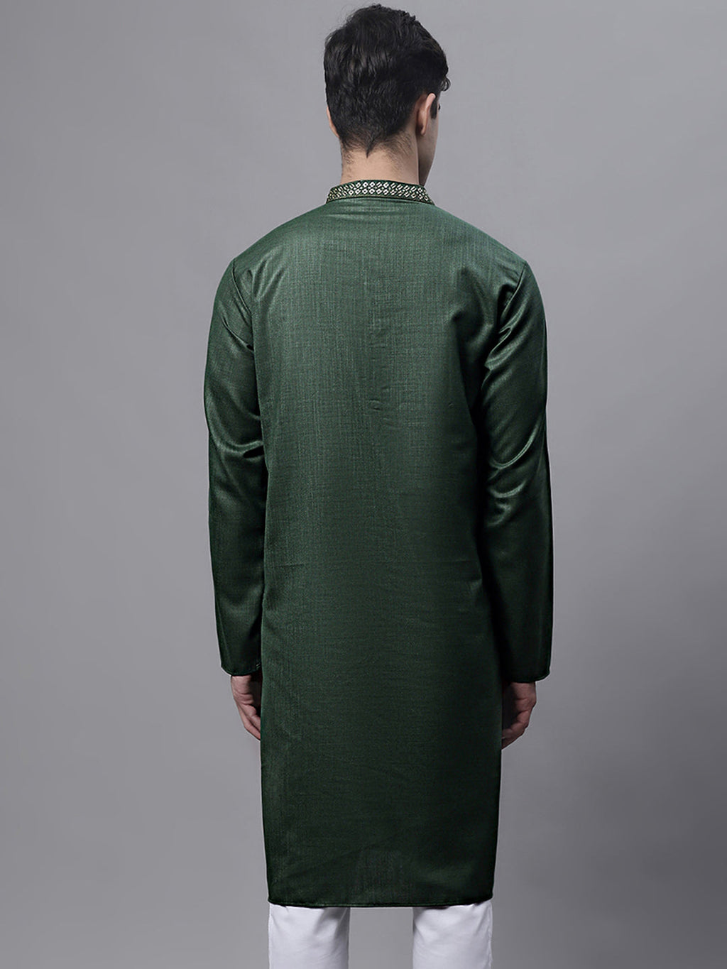 Jompers Men's Olive Green Embroidered Straight Kurta | Grocsy
