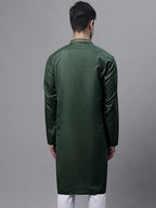 Jompers Men's Olive Green Embroidered Straight Kurta | Grocsy