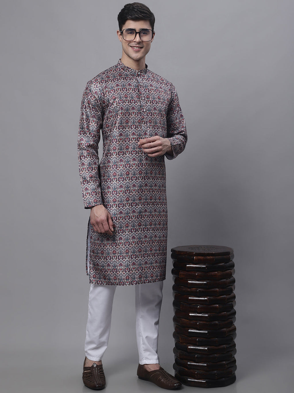 Jompers Men's Maroon Digital Printed Kurta | Grocsy