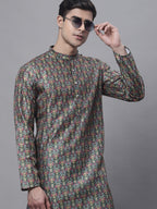 Jompers Men's Olive Green Digital Printed Kurta | Grocsy
