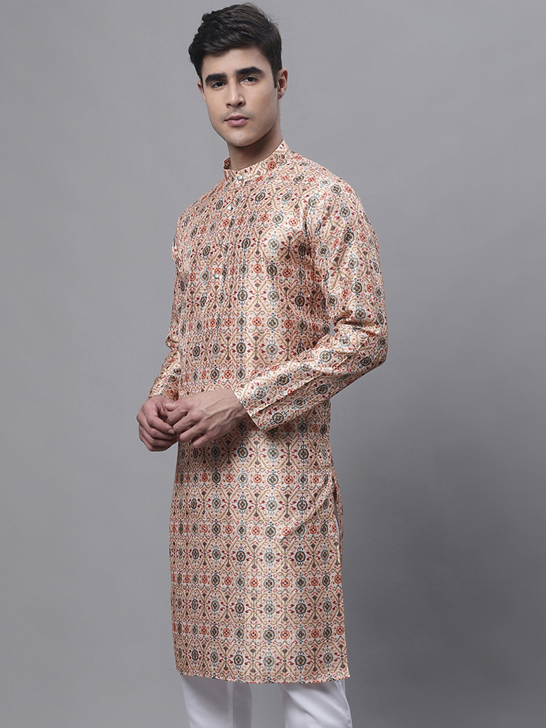 Jompers Men's Peach Digital Printed Kurta | Grocsy