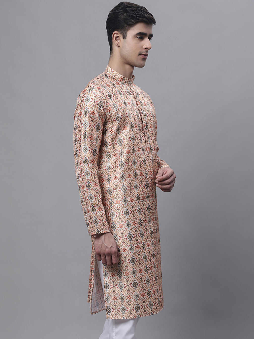 Jompers Men's Peach Digital Printed Kurta | Grocsy