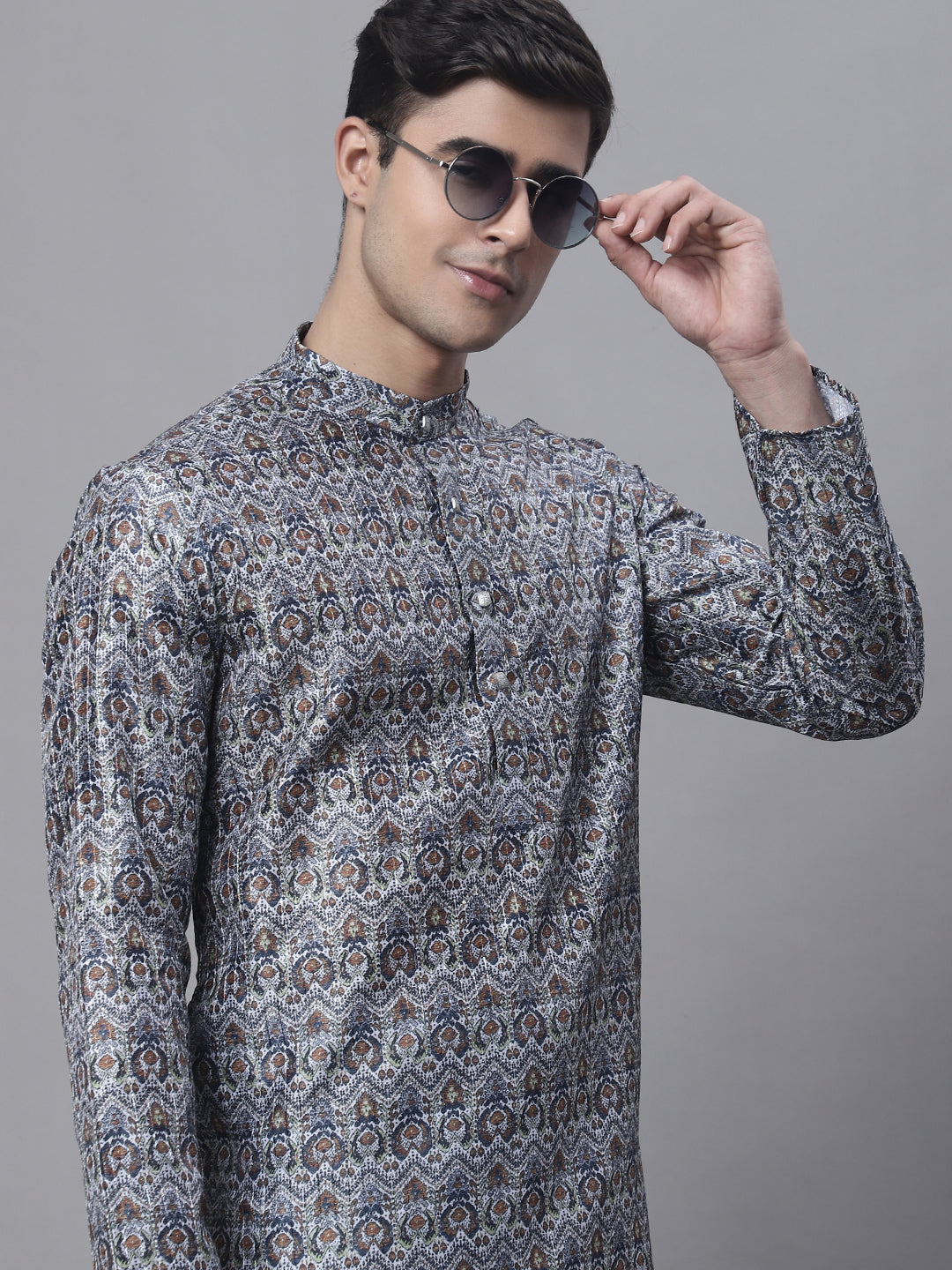 Jompers Men's Silver Digital Printed Kurta | Grocsy