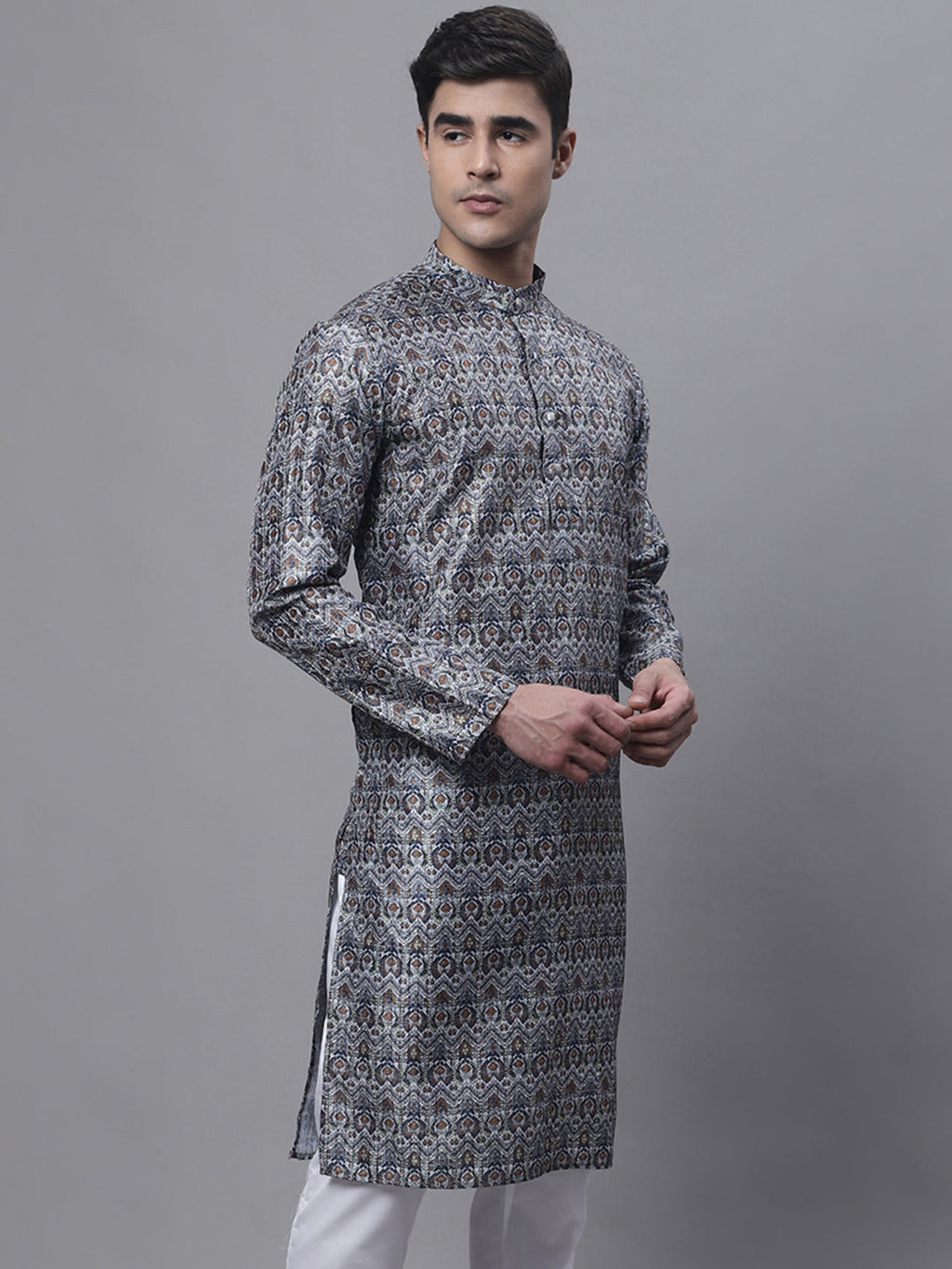Jompers Men's Silver Digital Printed Kurta | Grocsy