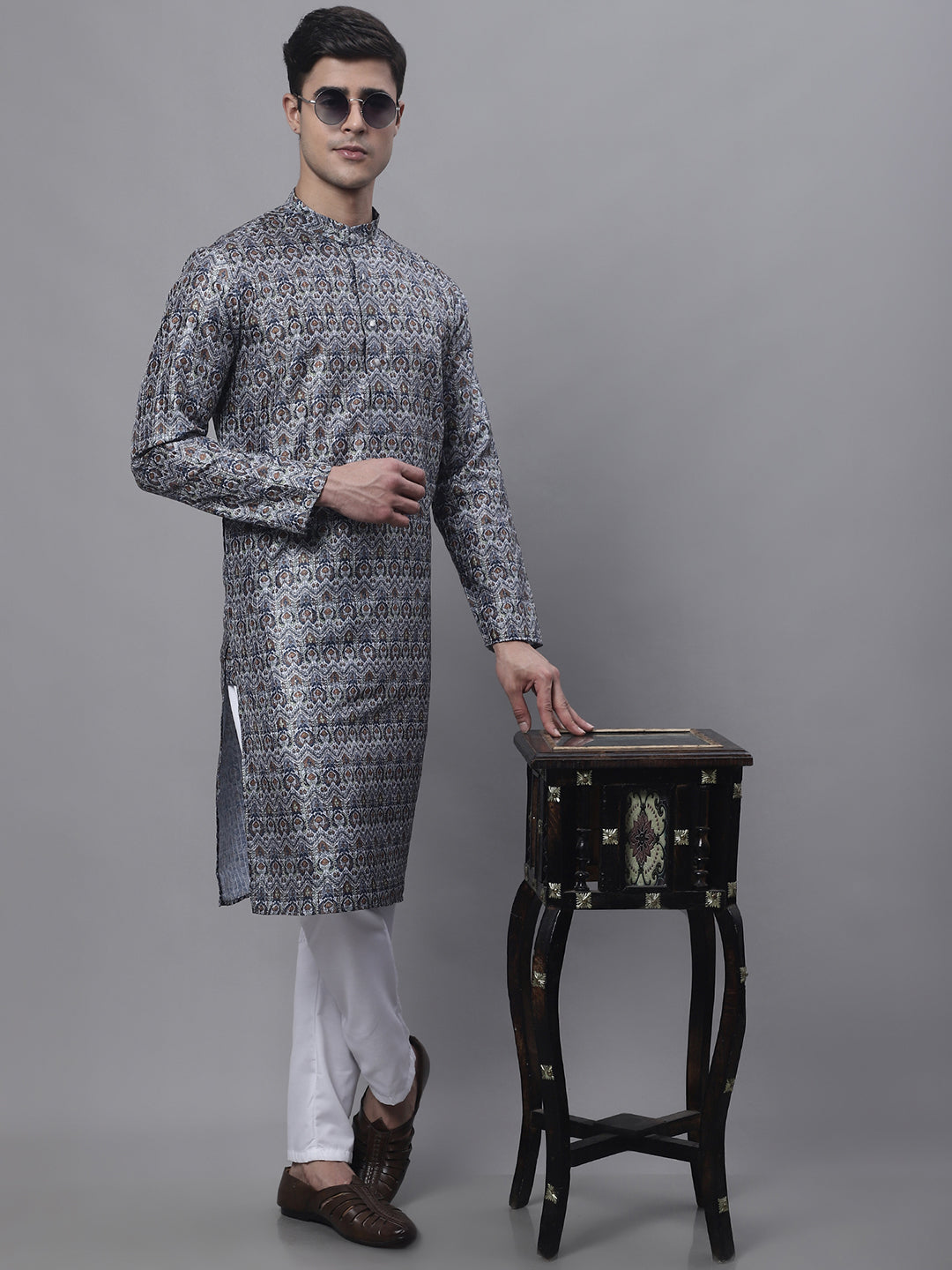 Jompers Men's Silver Digital Printed Kurta | Grocsy