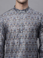 Jompers Men's Silver Digital Printed Kurta | Grocsy