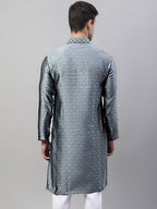 Jompers Men's Grey Jacquard Silk Collar Embroidered Kurta | Grocsy