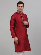 Jompers Men's Maroon Collar Embroidered Kurta Only | Grocsy