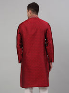 Jompers Men's Maroon Collar Embroidered Kurta Only | Grocsy
