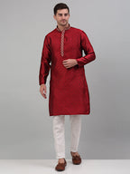 Jompers Men's Maroon Collar Embroidered Kurta Only | Grocsy