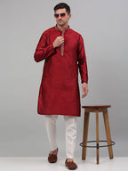 Jompers Men's Maroon Collar Embroidered Kurta Only | Grocsy