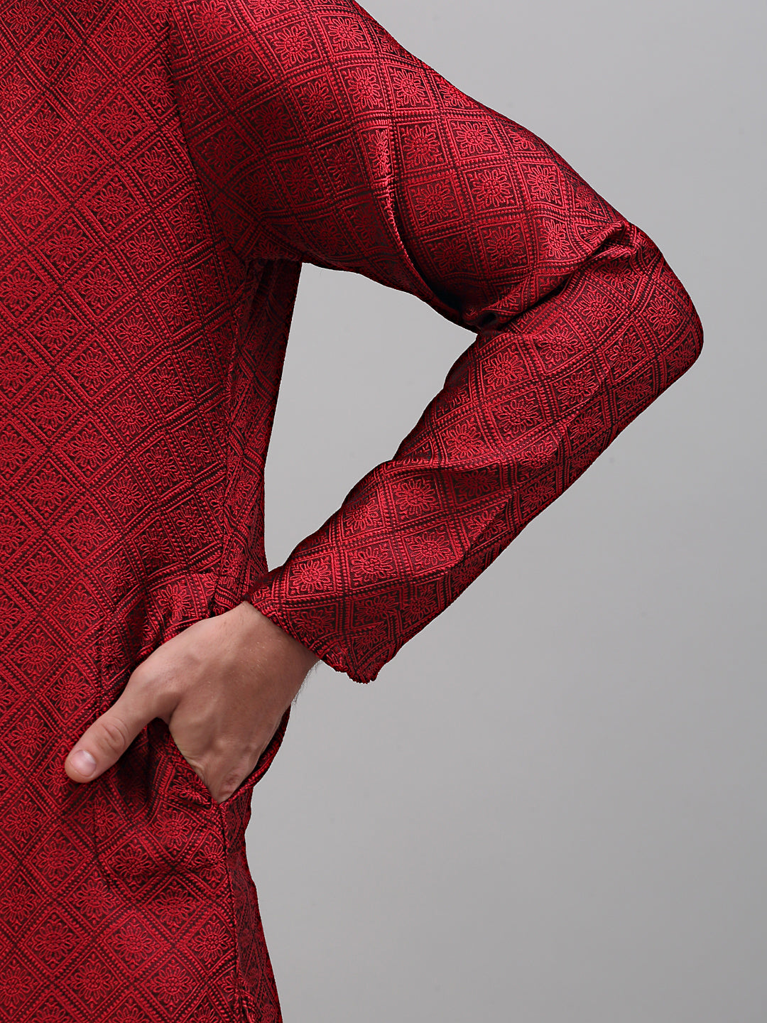 Jompers Men's Maroon Collar Embroidered Kurta Only | Grocsy