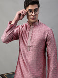 Jompers Men's Pink Jacquard Silk Collar Embroidered Kurta | Grocsy