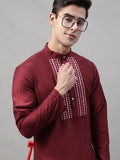 Jompers Men's Maroon Cotton Silk Mirror Work Kurta | Grocsy