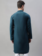 Jompers Men's Teal Blue Cotton Silk Mirror Work Kurta | Grocsy