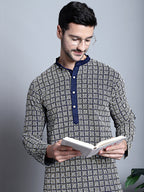 Jompers Men's Navy Blue Embroidered Kurta Only | Grocsy