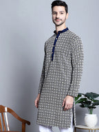 Jompers Men's Navy Blue Embroidered Kurta Only | Grocsy